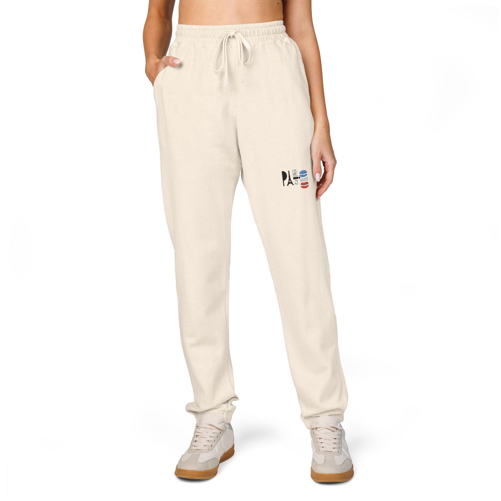 Comfort Colors - Cream Fleece Sweatpants with Small Japanese Kanji & Flag Embroidery - Image 9
