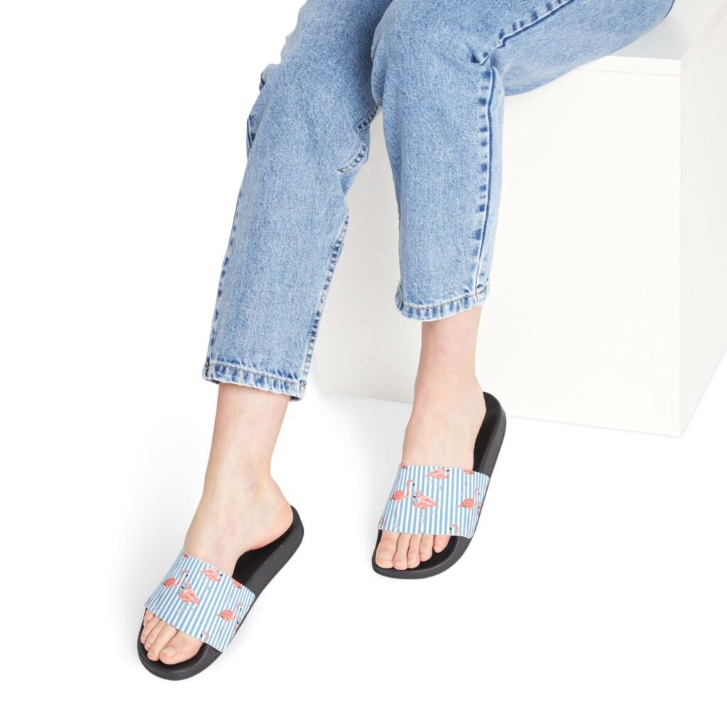 Flamingo Stripe Slide Sandals — Women's Removable- Strap Pool Slides