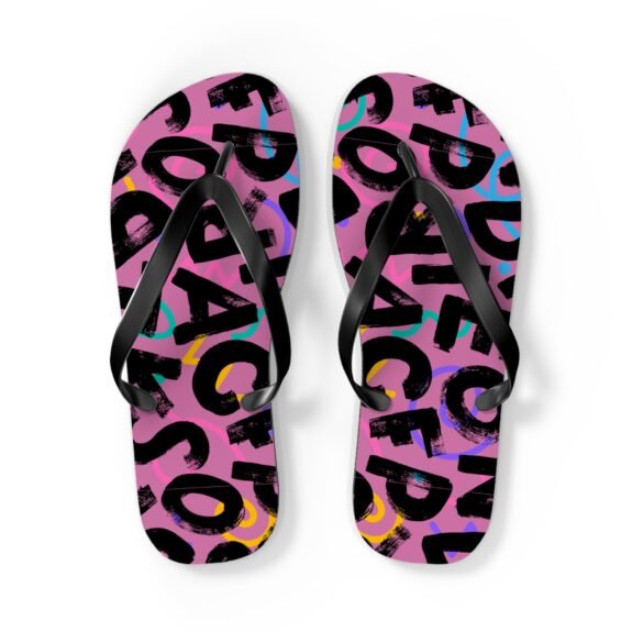 Flip Flops - Pink Retro Graffiti Pattern Beach Sandals