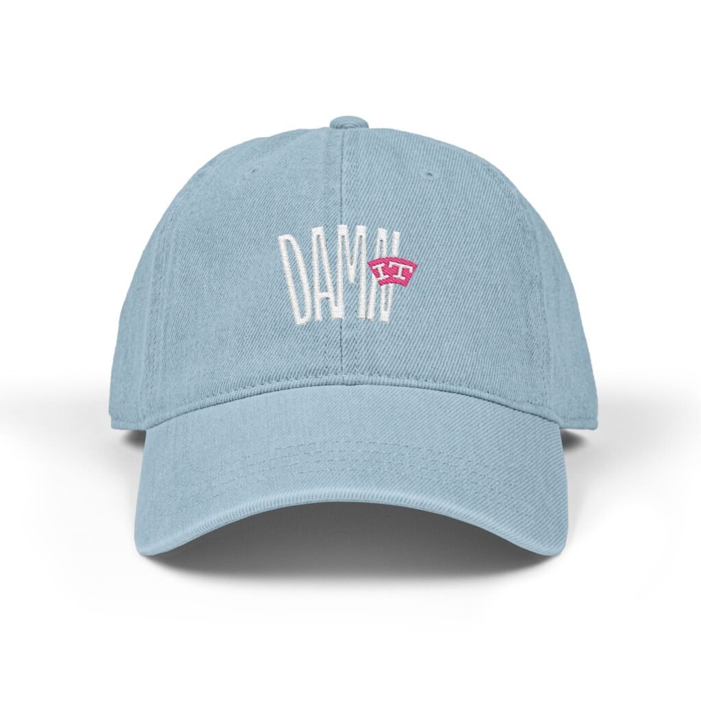OTTO Cap - Denim Hat — Embroidered "Damn" Pink Lip Accent Dad Cap