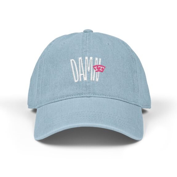 OTTO Cap - Denim Hat — Embroidered "Damn" Pink Lip Accent Dad Cap