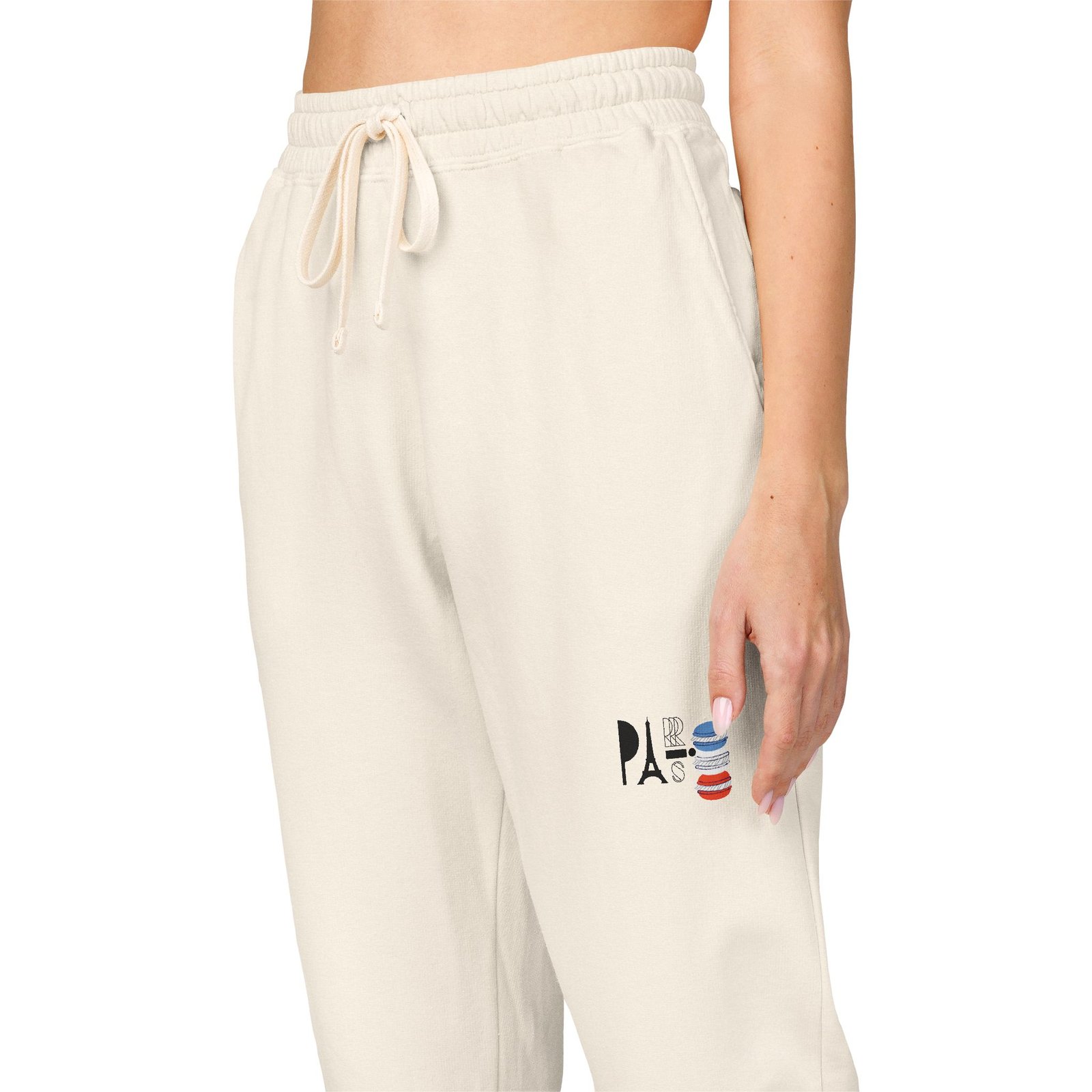 Comfort Colors - Cream Fleece Sweatpants with Small Japanese Kanji & Flag Embroidery - Image 11