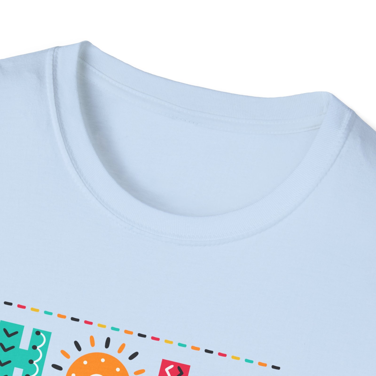 Gildan - Hola Sticker Collage T-Shirt — Colorful Spanish Greeting Tee - Image 3
