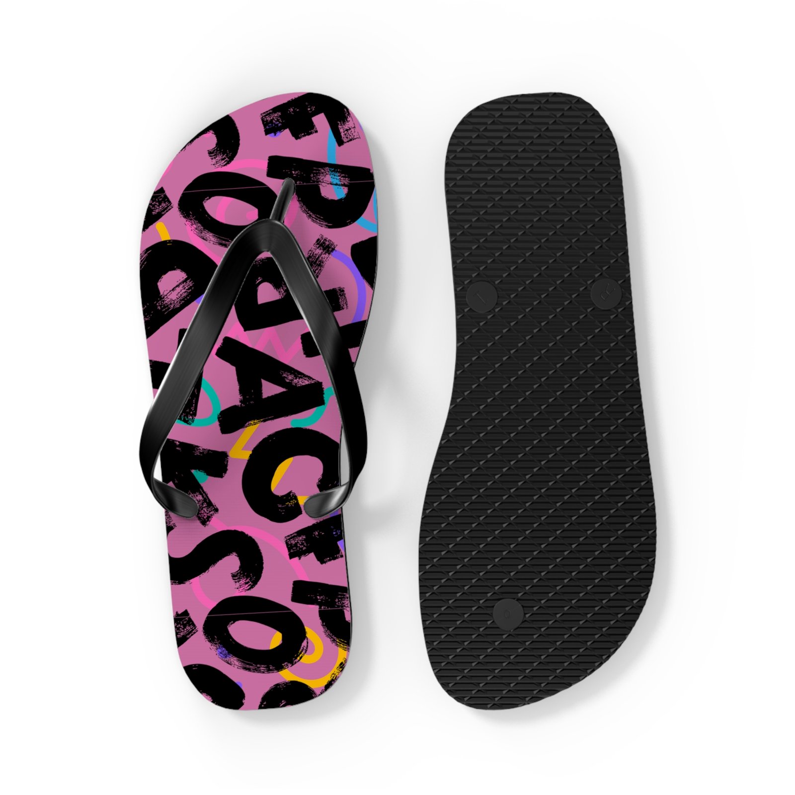 Flip Flops - Pink Retro Graffiti Pattern Beach Sandals - Image 2