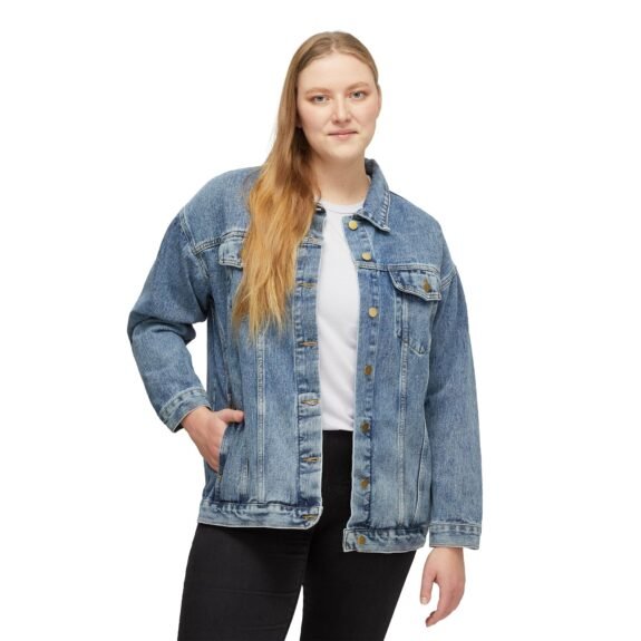 Women's Denim Jacket - Colorful 'HOLA' Patch Graphic Back