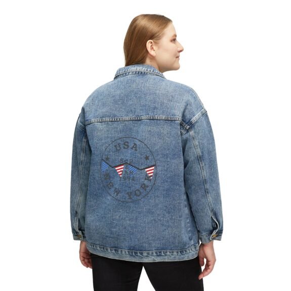 Women's Denim Jacket — USA Flag Sunglasses Back Graphic