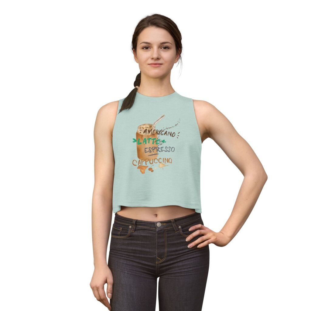 Bella+Canvas Coffee Types Crop Top — Americano, Latte, Espresso, Cappuccino Graphic