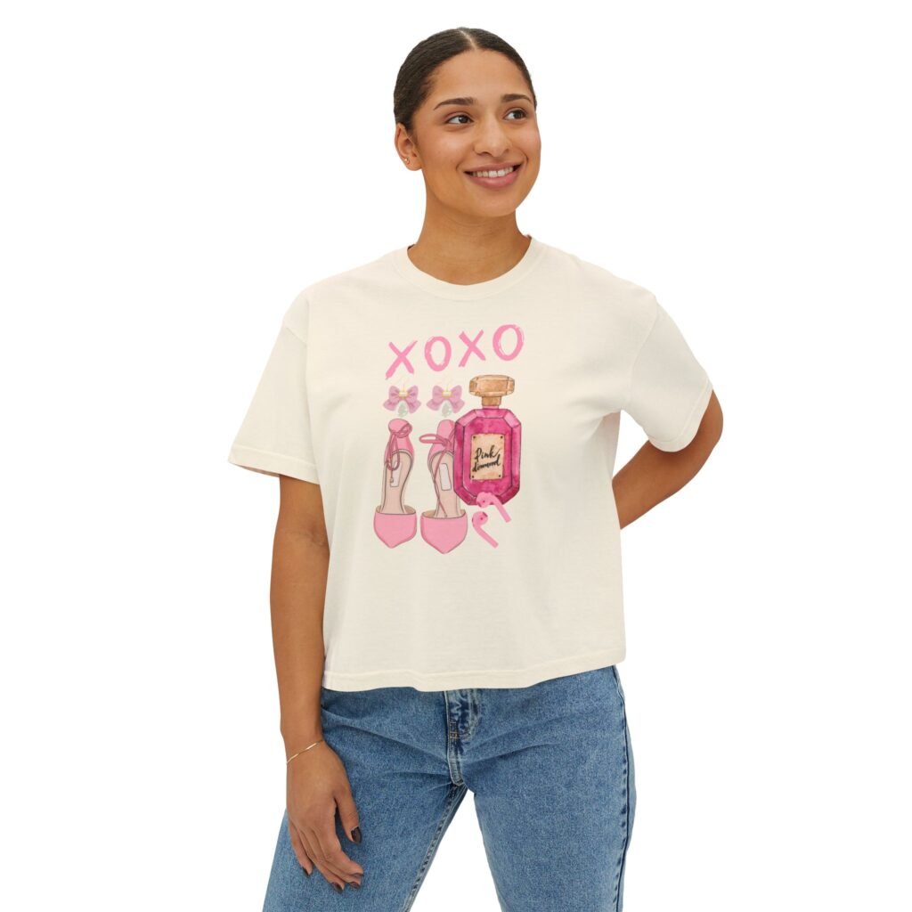 Comfort Colors Boxy Tee — XOXO Pink Perfume & Heels Graphic Tee for Women