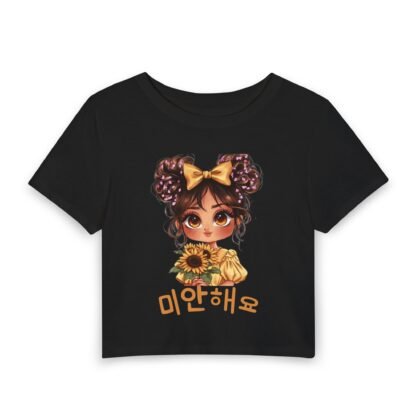 Korean 'Sorry' Sunflower Baby Tee — Cute K-Pop Style Women's Crop Top