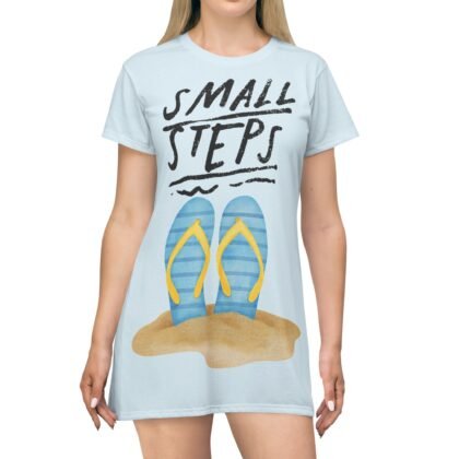 T-Shirt Dress — "Small Steps" Flip Flop Beach Graphic