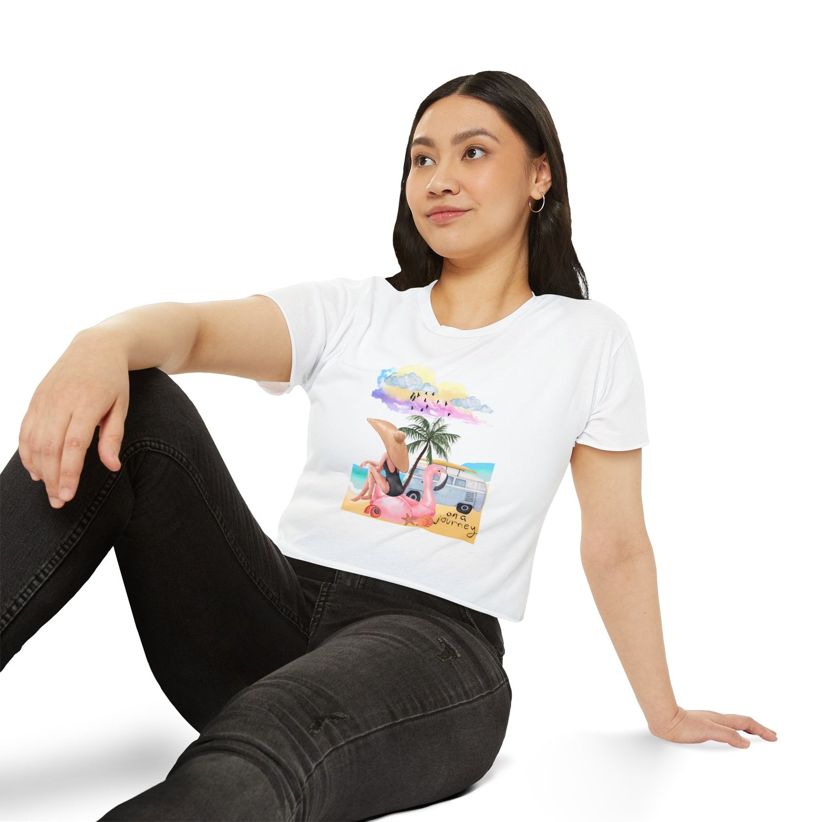 Next Level — Festival Crop Top — Beach Van & Flamingo Graphic - Image 10