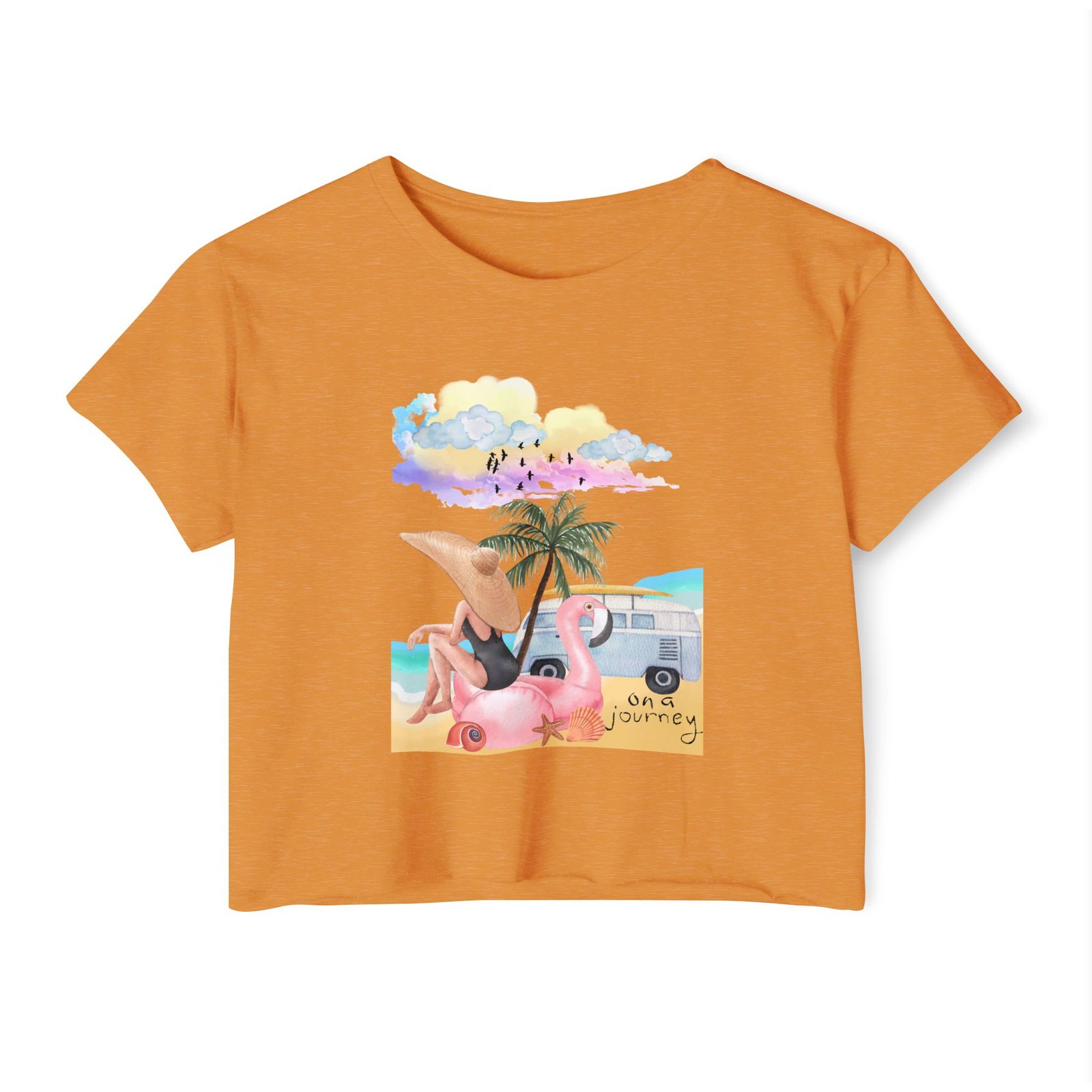 Next Level — Festival Crop Top — Beach Van & Flamingo Graphic - Image 11