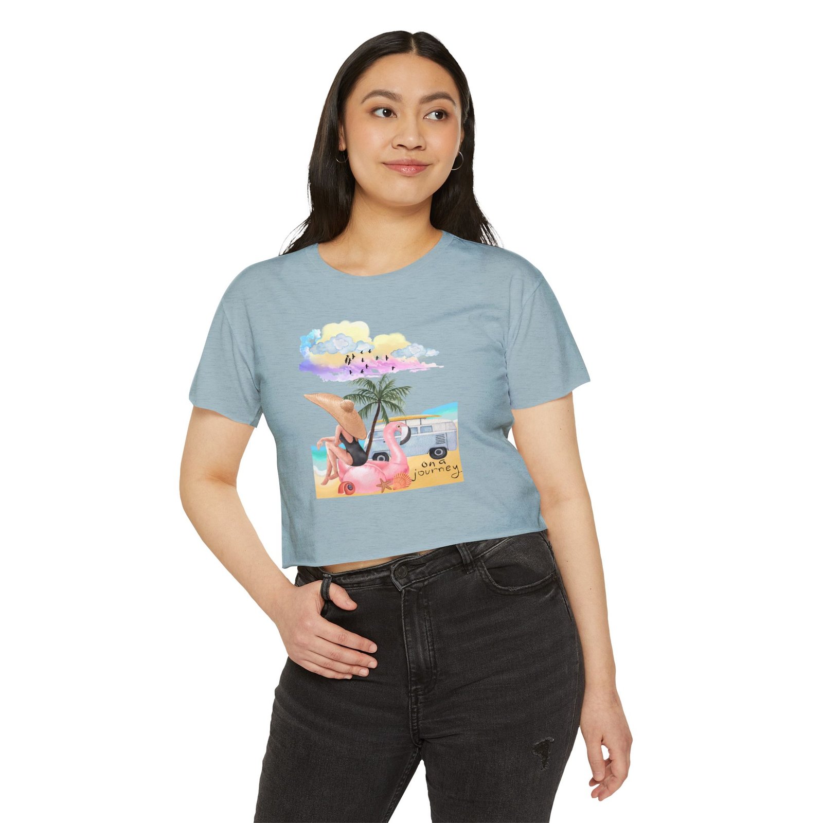 Next Level — Festival Crop Top — Beach Van & Flamingo Graphic - Image 18