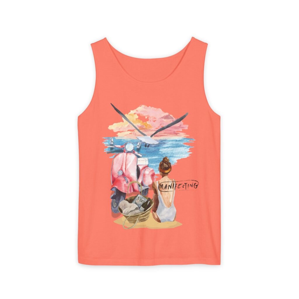 Comfort Colors —Women’s Beach Tank Top — Scooter Sunset Graphic