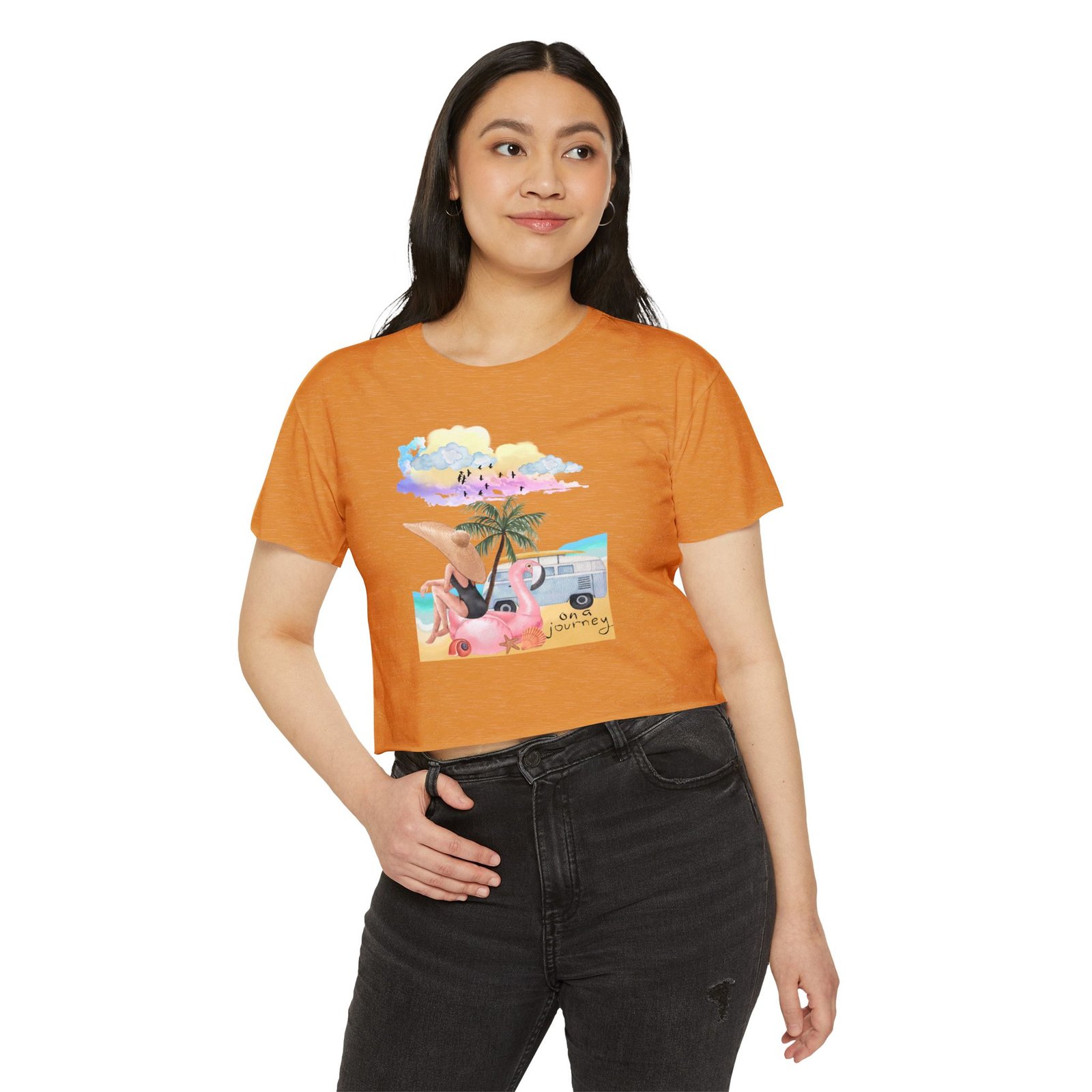 Next Level — Festival Crop Top — Beach Van & Flamingo Graphic - Image 13