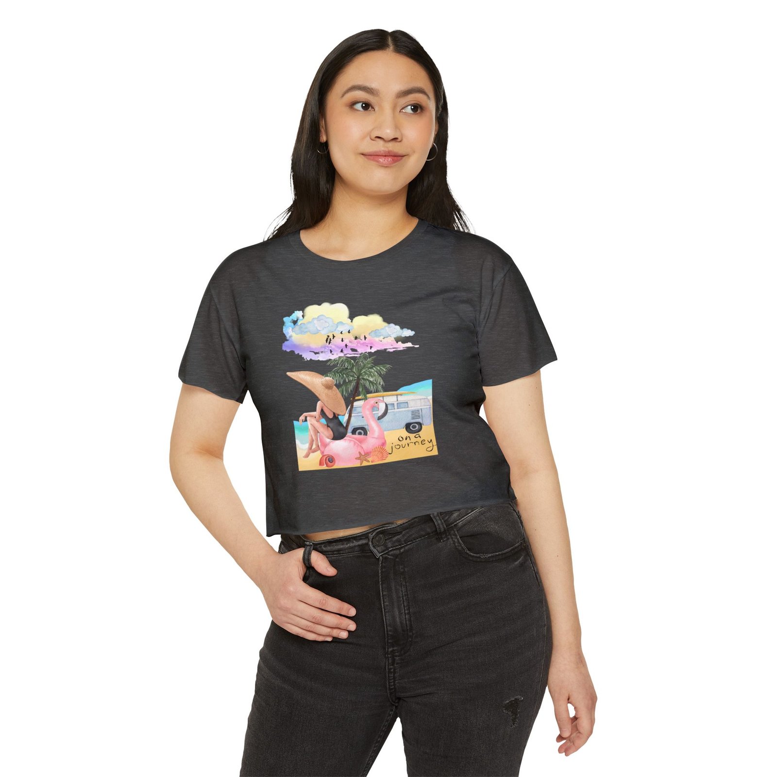 Next Level — Festival Crop Top — Beach Van & Flamingo Graphic - Image 3
