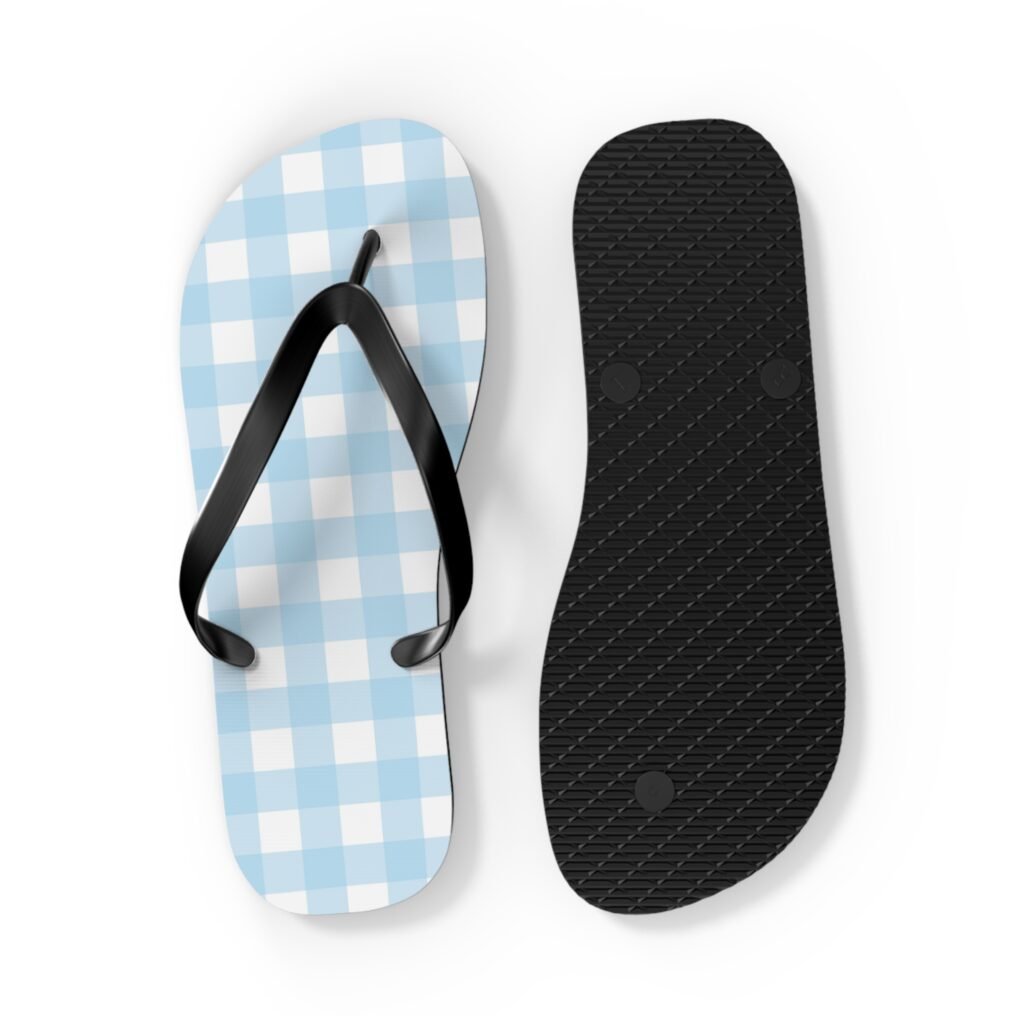 Blue Gingham Flip Flops — Lightweight Summer Sandals