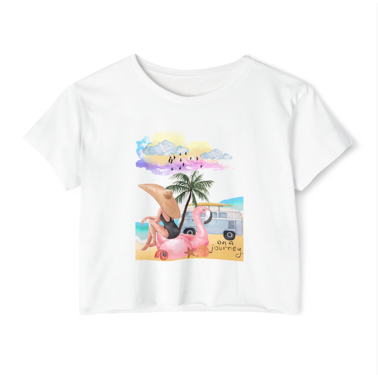 Next Level — Festival Crop Top — Beach Van & Flamingo Graphic - Image 6