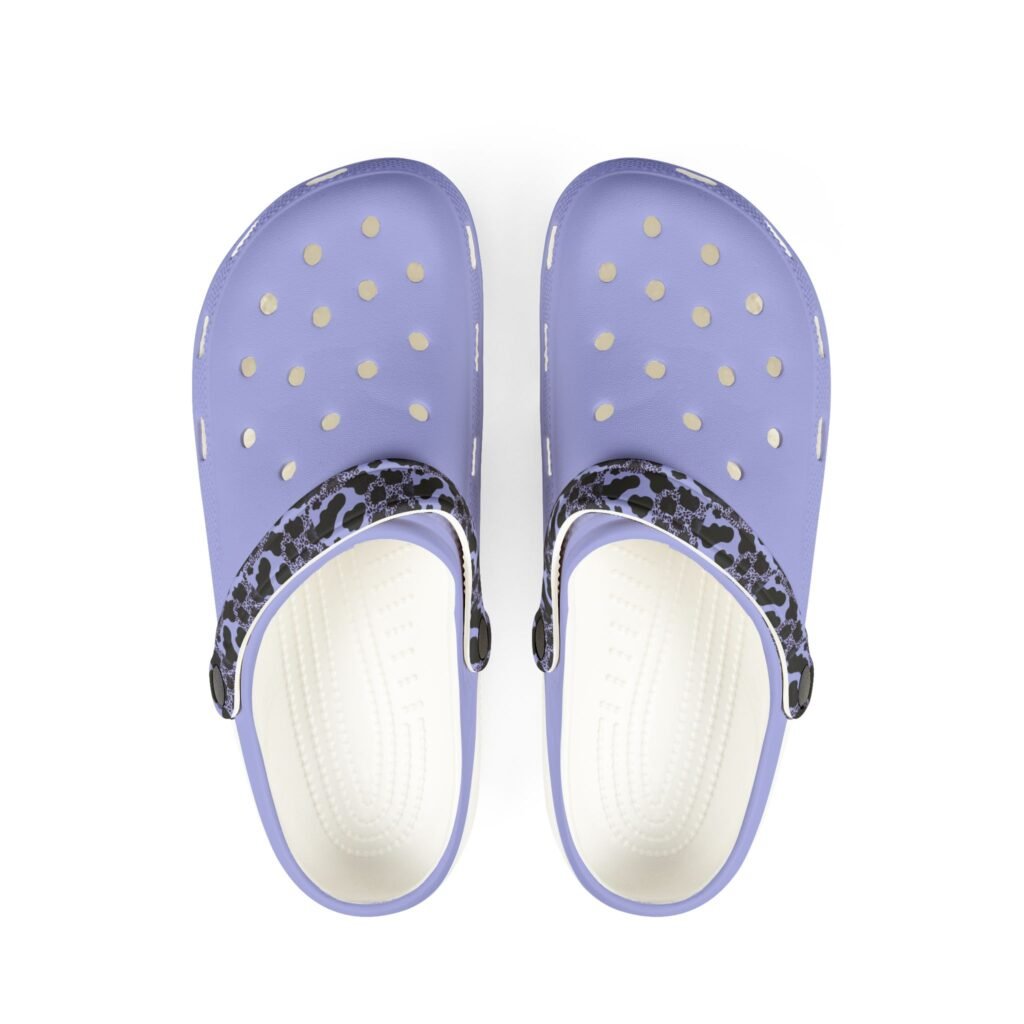 Lavender EVA Foam Clogs with Leopard Strap — Lightweight Water-Resistant Shoes