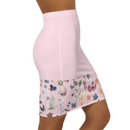 Floral Pencil Skirt - Pink Watercolor Hibiscus Midi