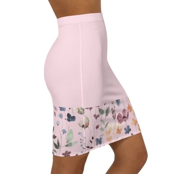 Floral Pencil Skirt - Pink Watercolor Hibiscus Midi