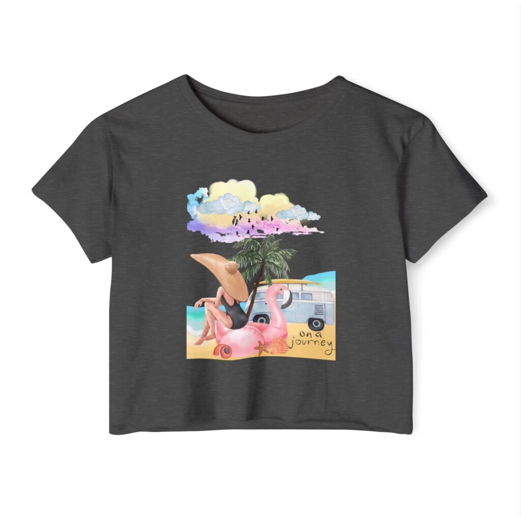 Next Level — Festival Crop Top — Beach Van & Flamingo Graphic