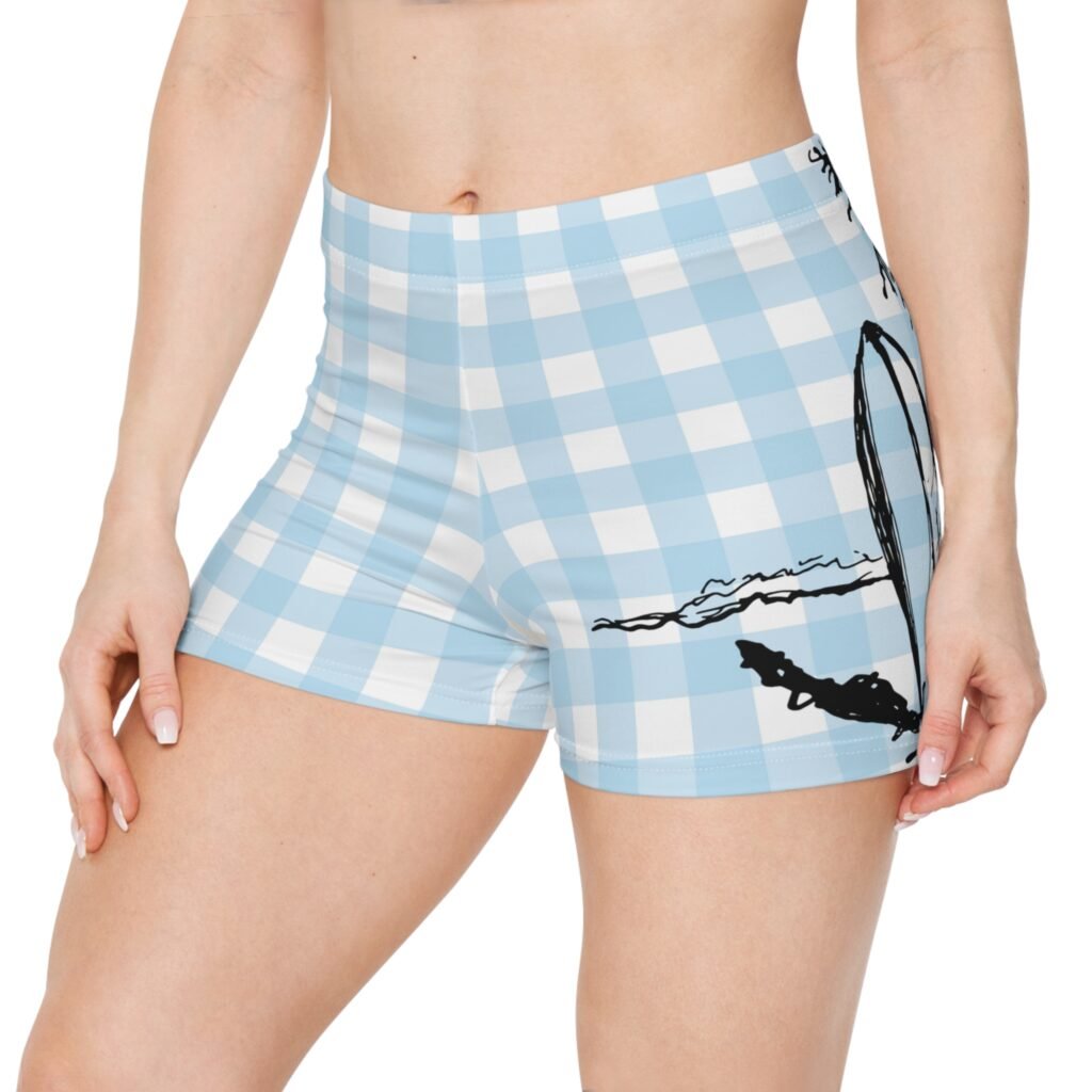Women's Blue Surf Shorts — Beach Palm Swim Trunks