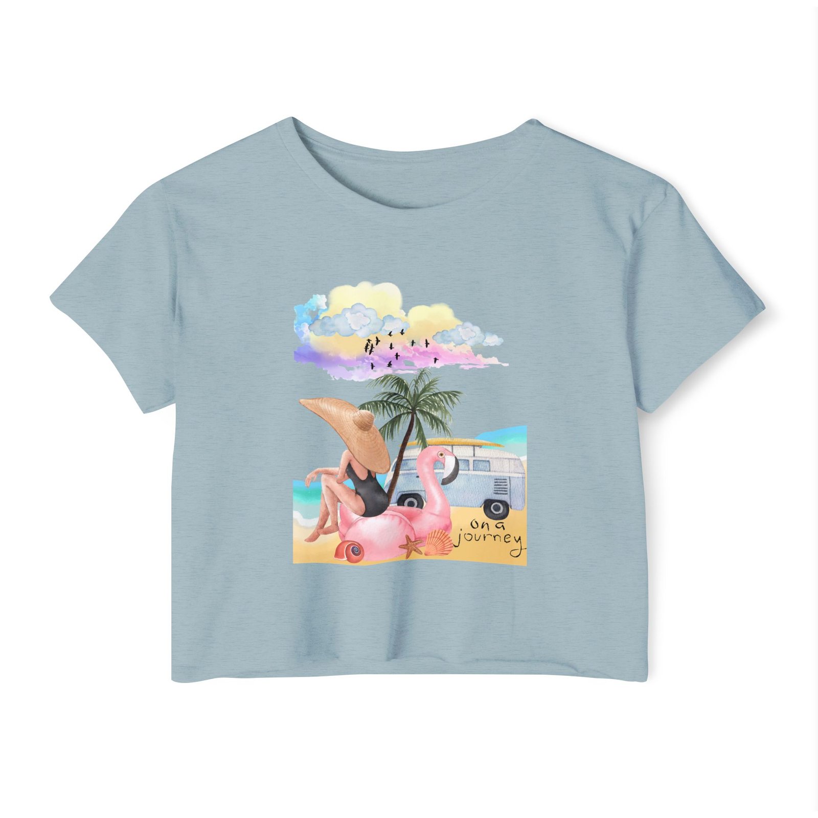 Next Level — Festival Crop Top — Beach Van & Flamingo Graphic - Image 16