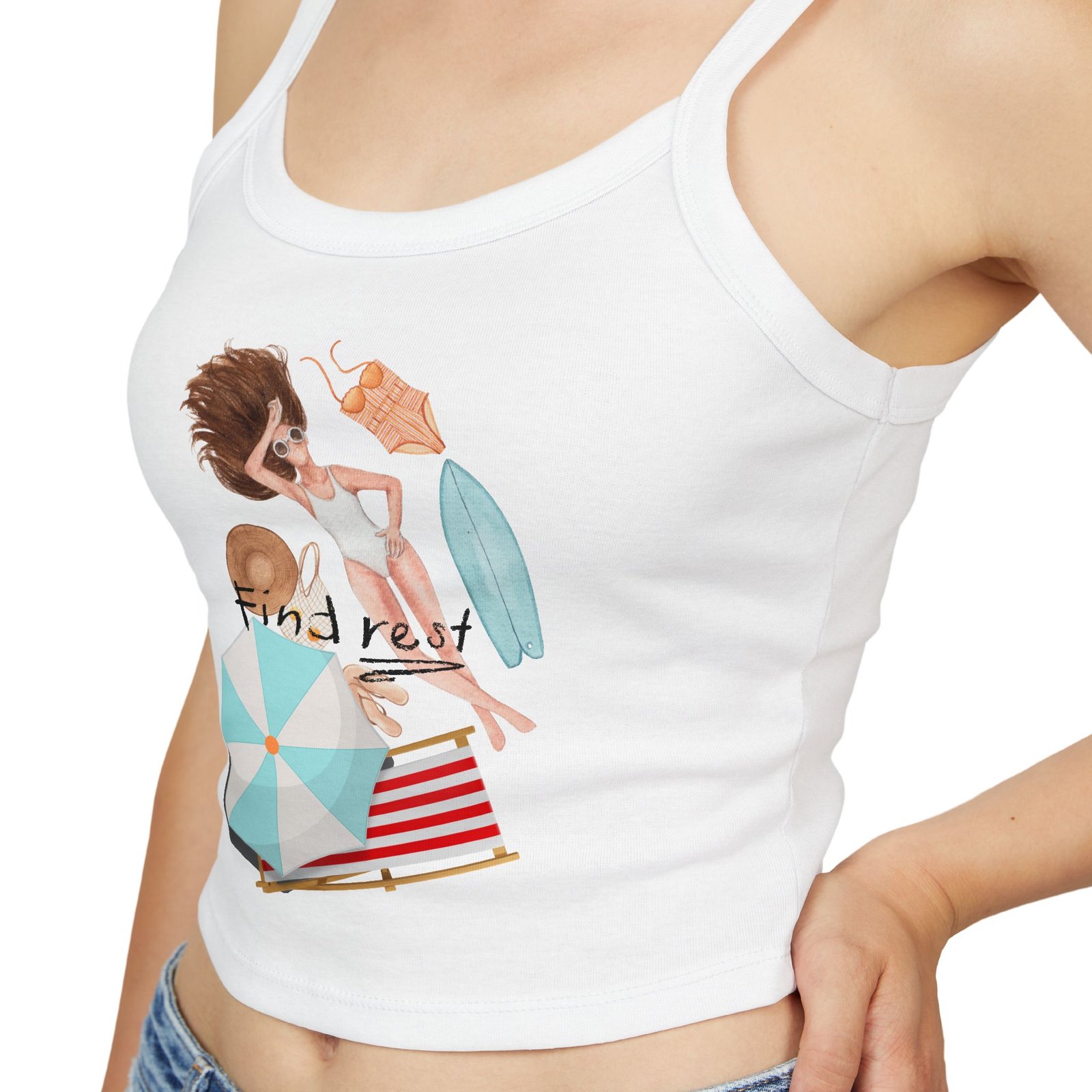 Bella+Canvas — Beach Day Crop Tank Top — 'Find Rest' Illustration - Image 6