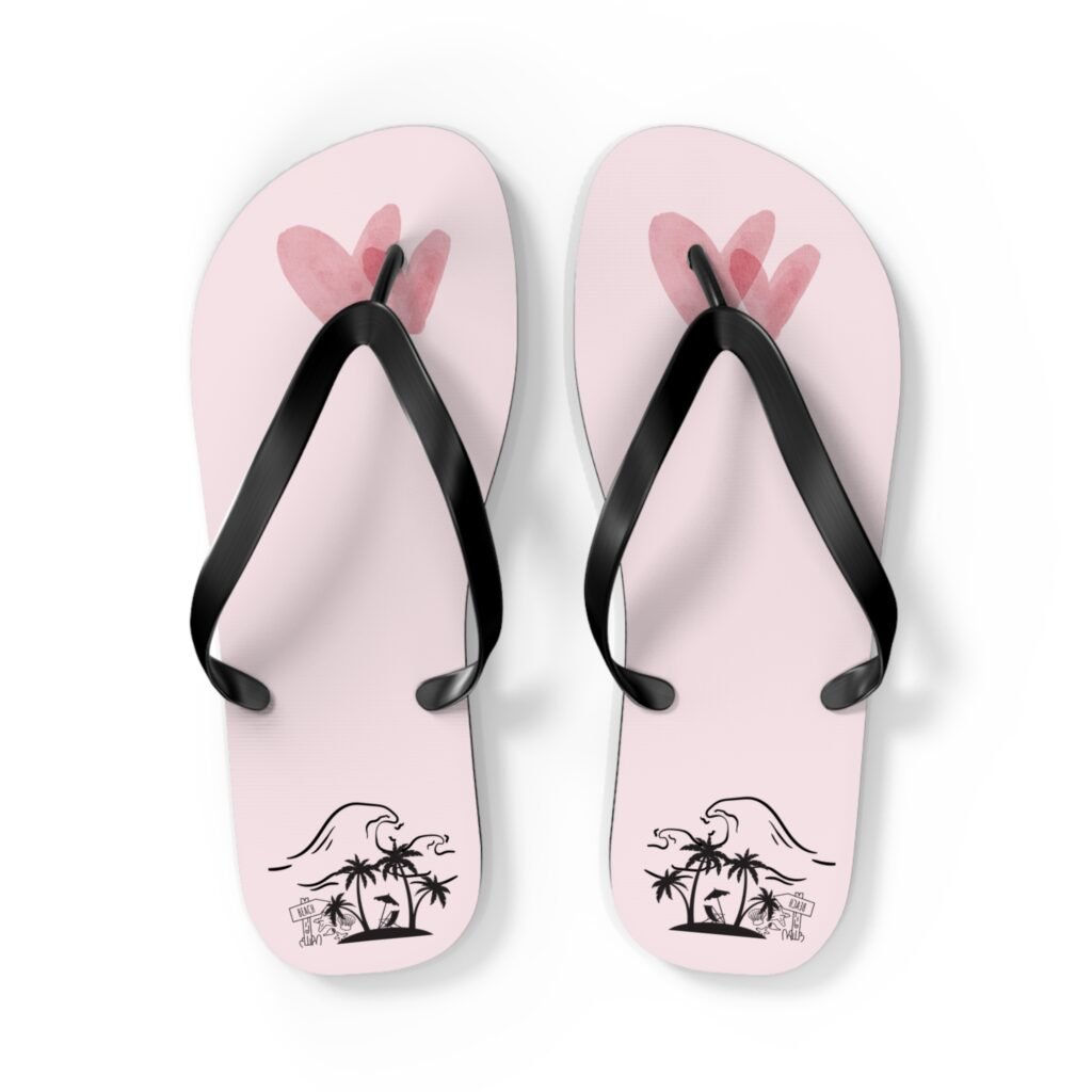 Pink Heart Flip Flops – Cute Beach Sandals with Watercolor Hearts