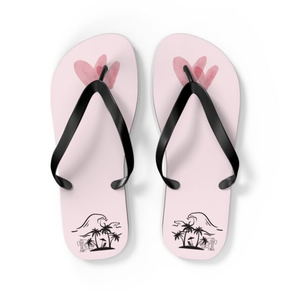 Pink Heart Flip Flops – Cute Beach Sandals with Watercolor Hearts
