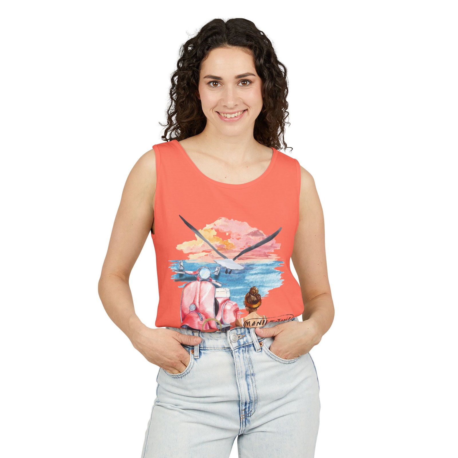 Comfort Colors —Women’s Beach Tank Top — Scooter Sunset Graphic - Image 3