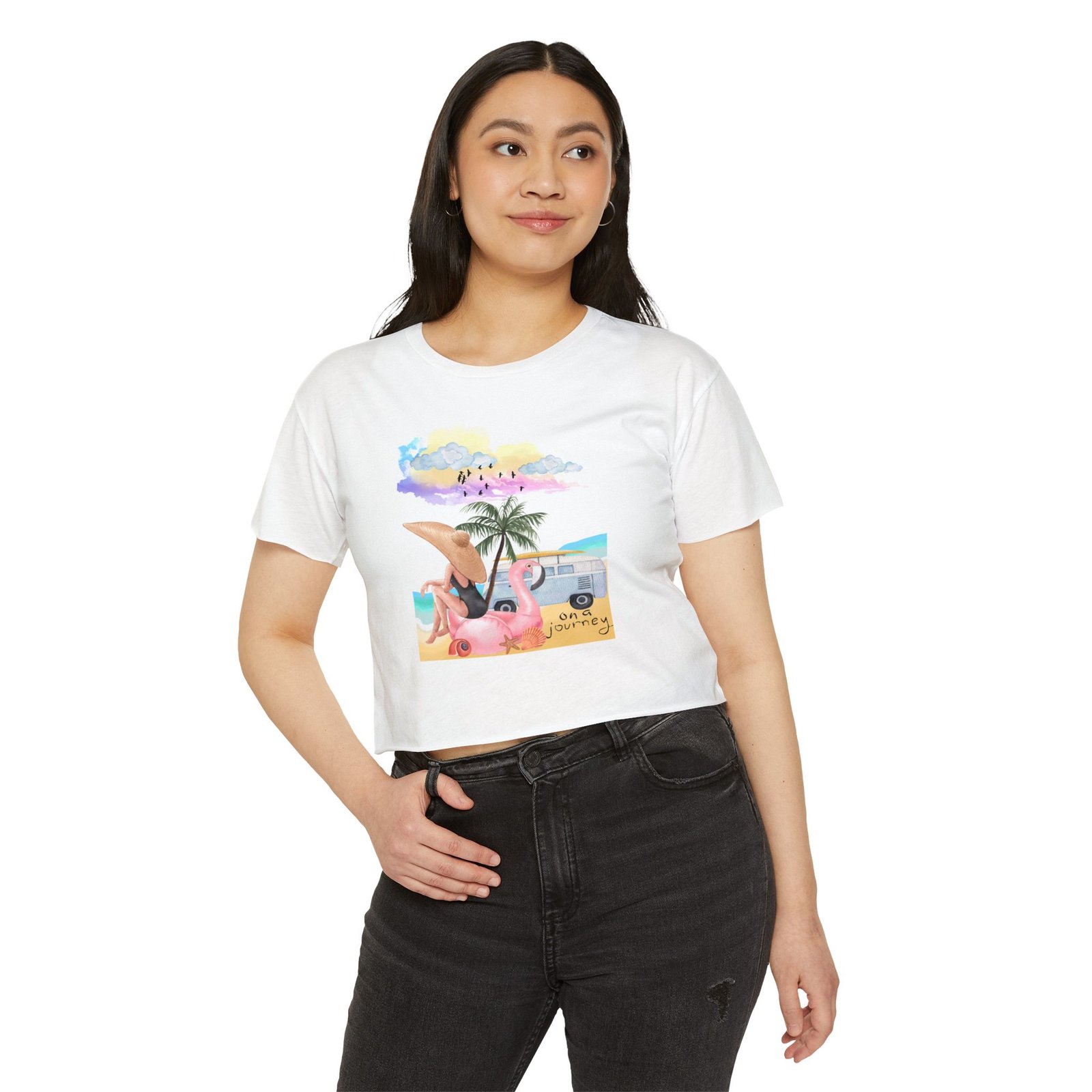 Next Level — Festival Crop Top — Beach Van & Flamingo Graphic - Image 8