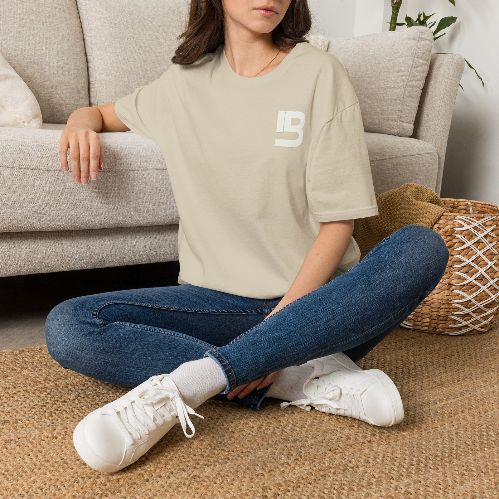 Lily Basics Neutral Soft-style Tee| Minimal 'LB' Logo T-Shirt - Image 2