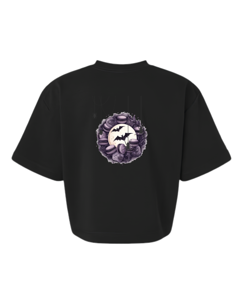 Women's Boxy French Terry Tee — Black — Spooky Macron