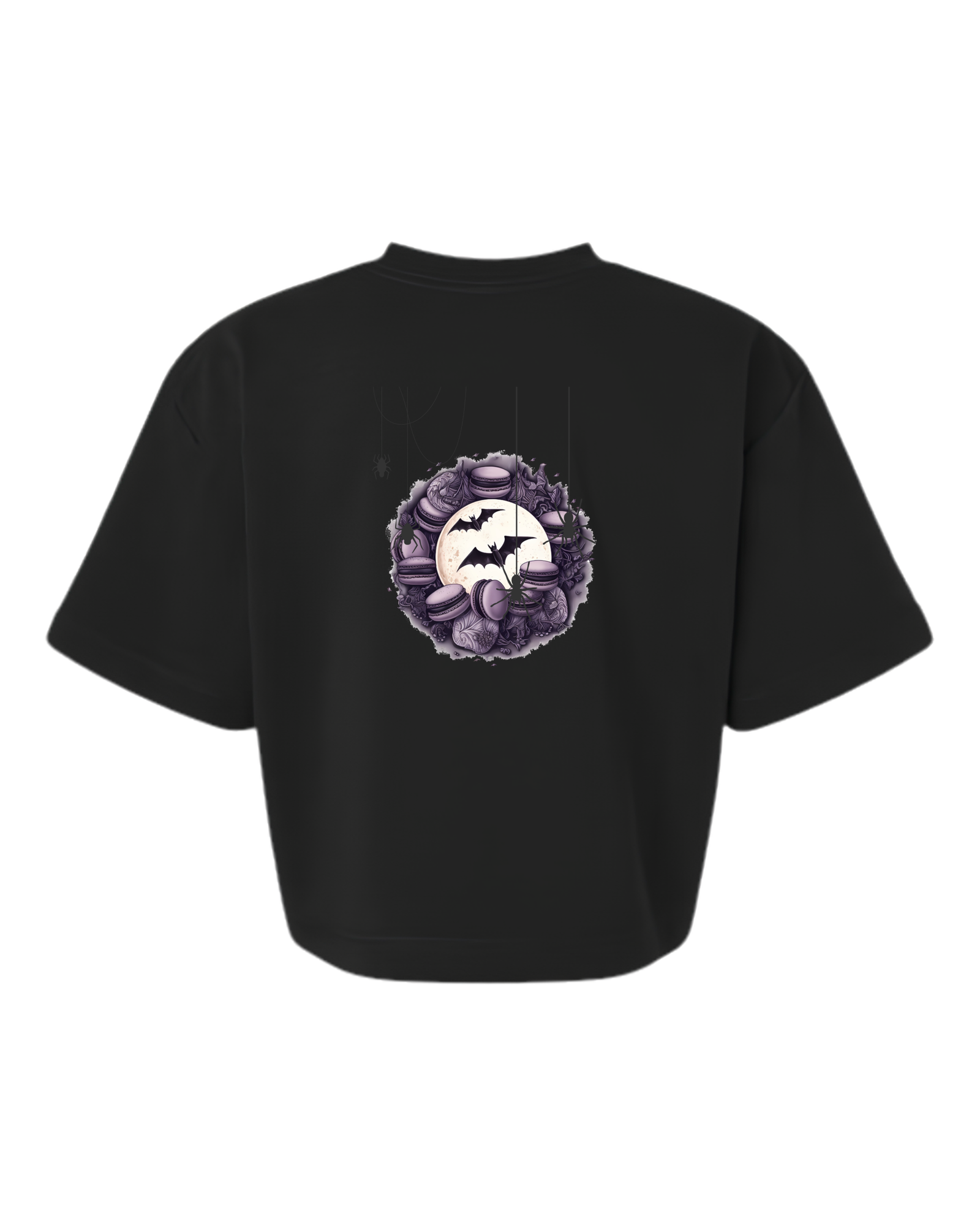 Women's Boxy French Terry Tee — Black — Spooky Macron