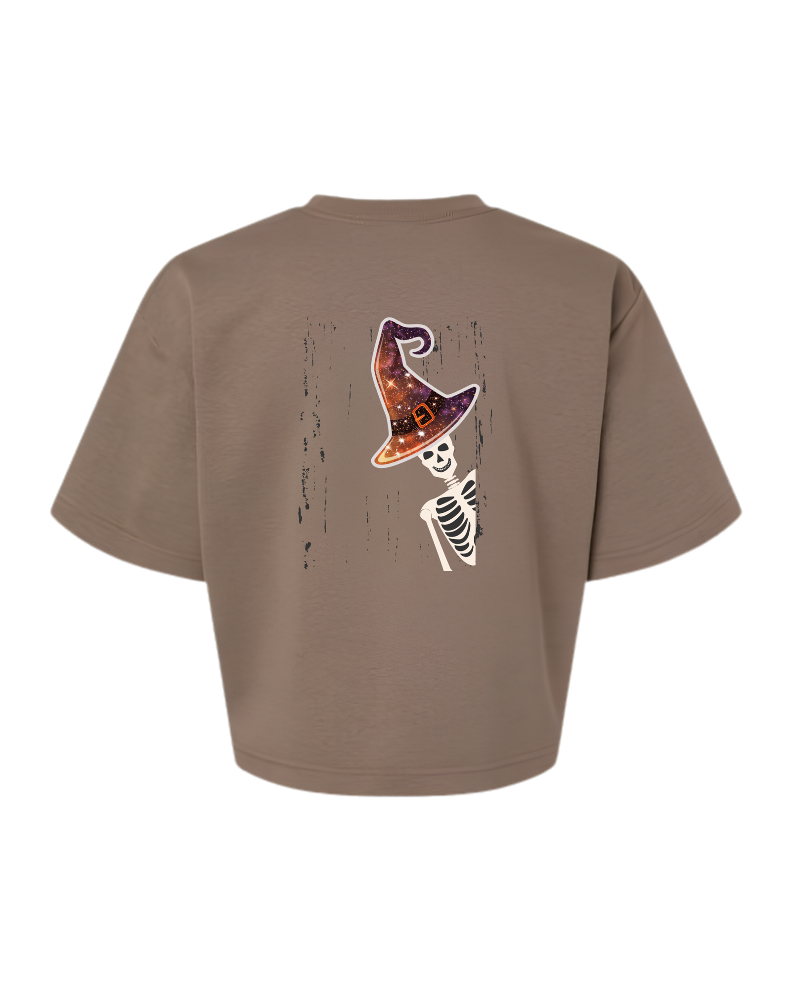 Women's Boxy French Terry Tee — Brown — Spooky Skeleton