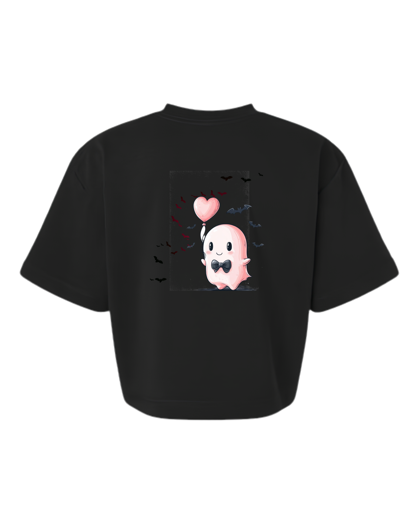 Women's Boxy French Terry Tee — Black — Spooky Pink