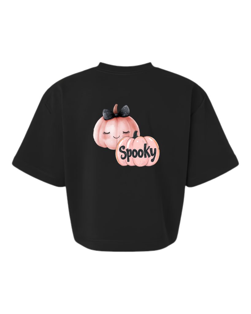 Women's Boxy French Terry Tee — Black — Spooky Pumpkin