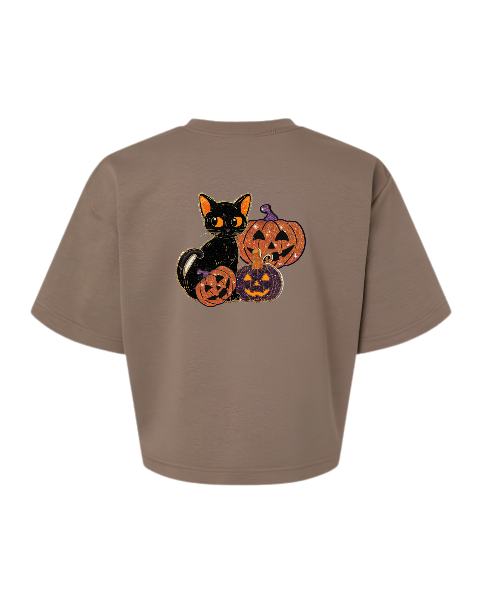 Women's Boxy French Terry Tee — Brown — Spooky Cat