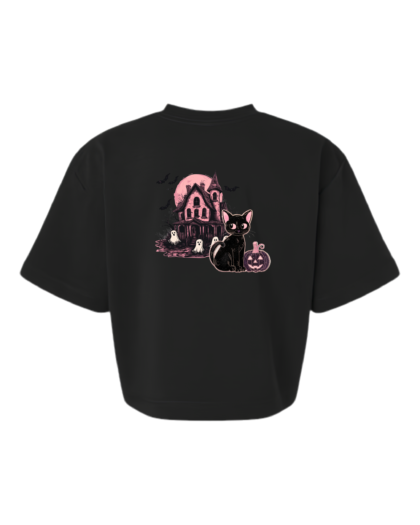 womens-boxy-french-terry-tee-black-spooky-house