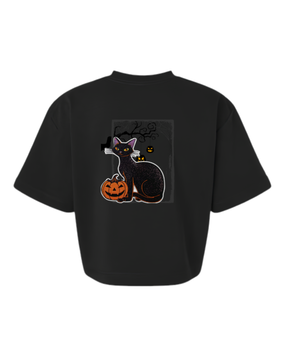 Women's Boxy French Terry Tee — Black — Spooky Night