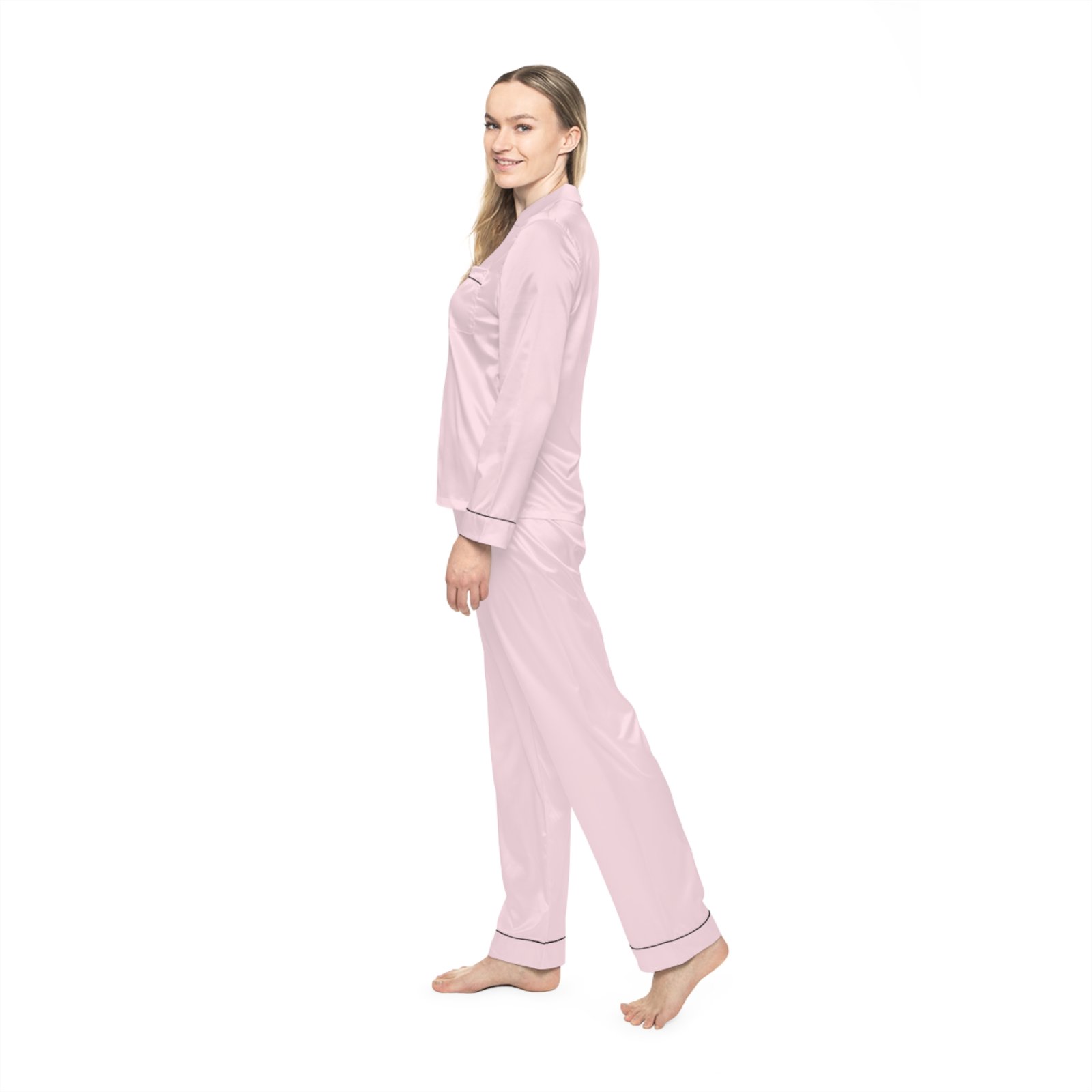Pink Satin Pajama Set - 'XOXO' Bottle & Makeup Print Women’s Sleepwear - Image 6