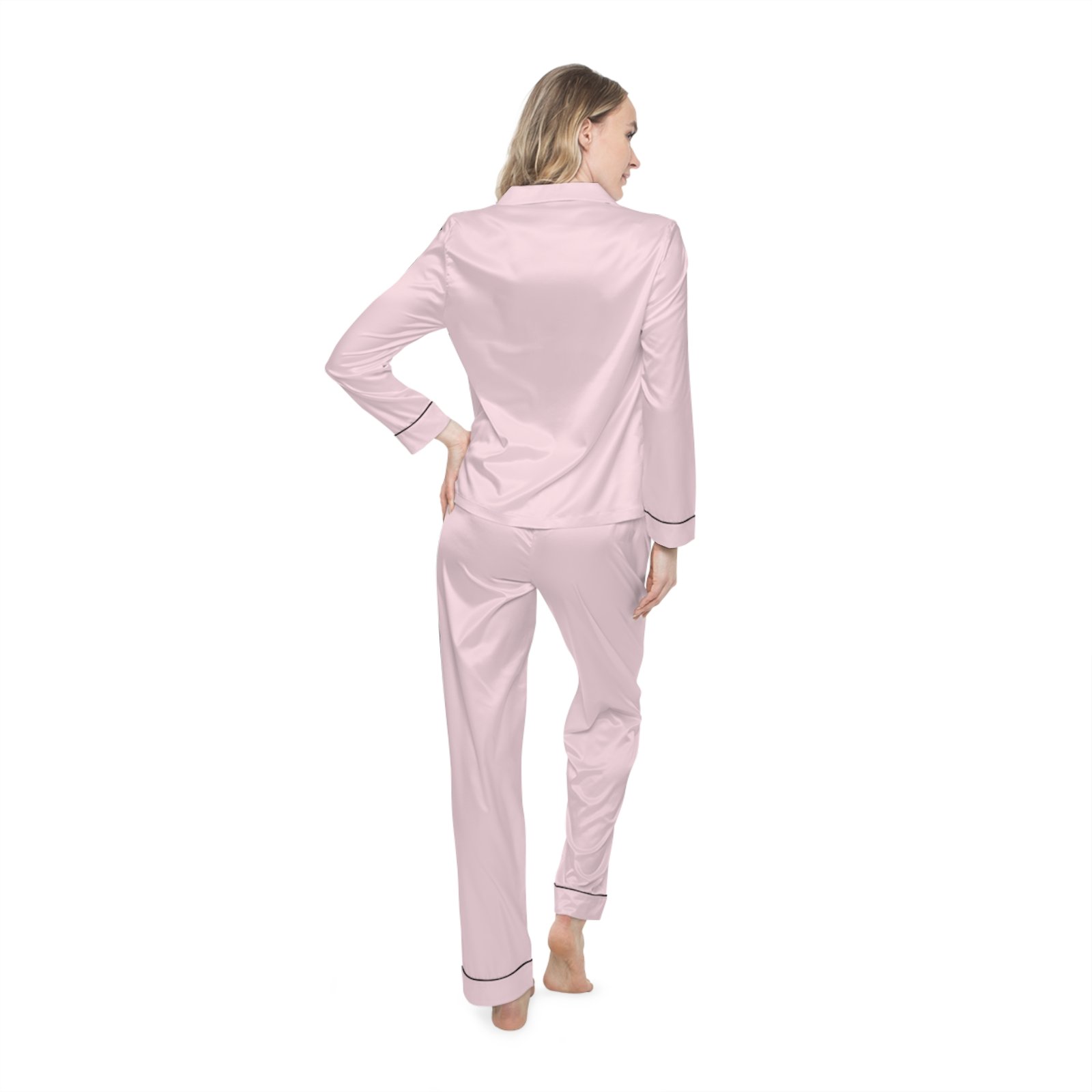 Pink Satin Pajama Set - 'XOXO' Bottle & Makeup Print Women’s Sleepwear - Image 4