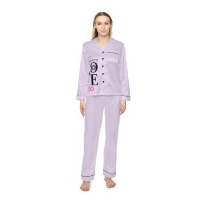 Lavender Satin Pajama Set — "Love" Graphic Sleepwear for Women